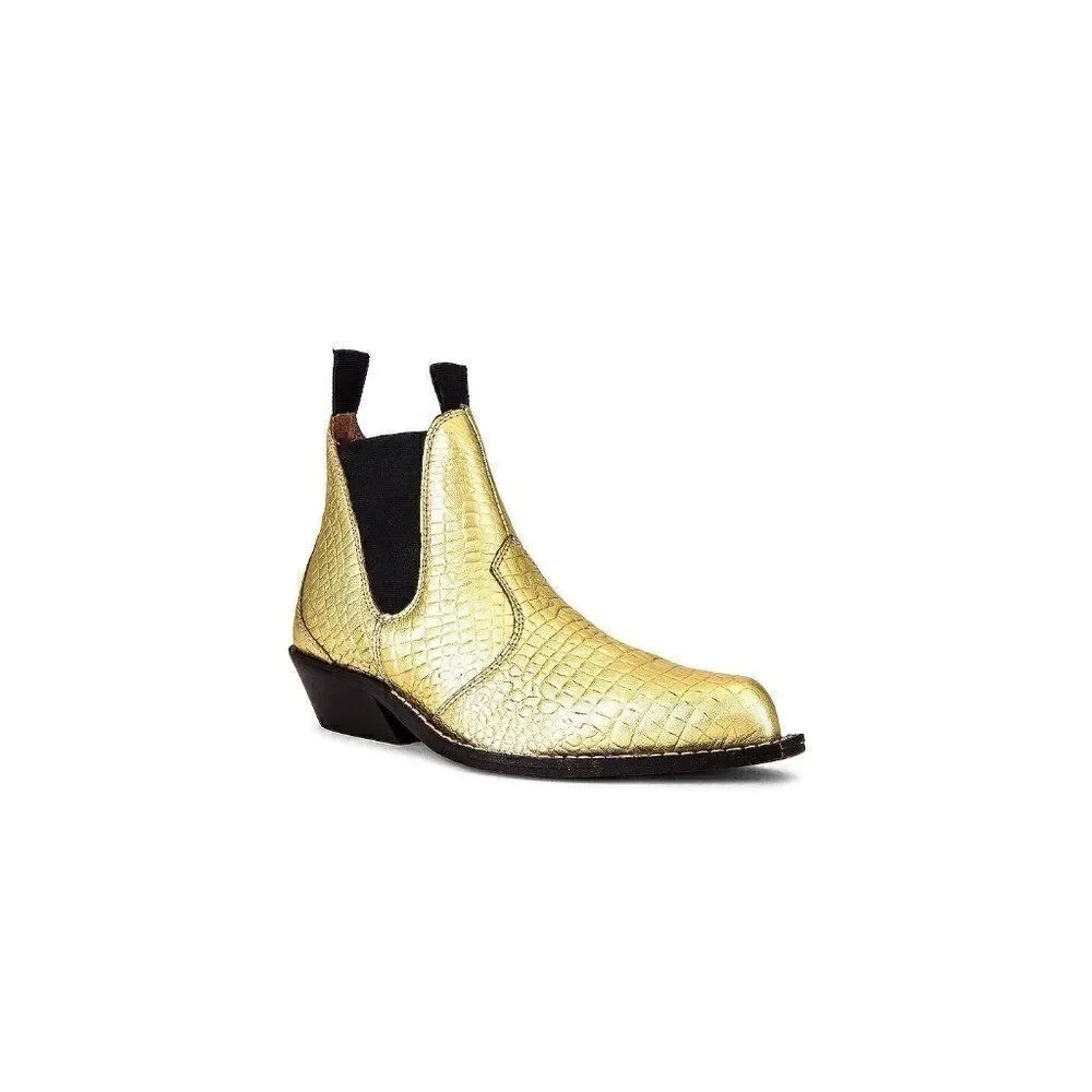 NEW FREE PEOPLE BEAU WESTERN ANKLE BOOT IN METALLIC GOLD